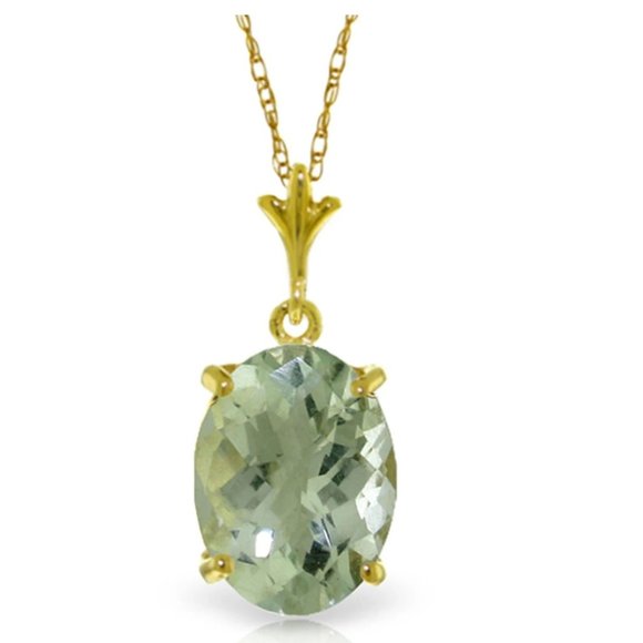 3.2 Carat 14K Gold Places Green Amethyst Necklace - Picture 1 of 2